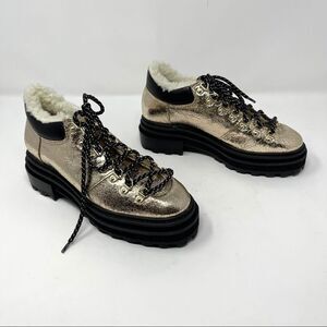 SCHUTZ Gold Sherling Lug Sole Ankle Booties Size 6